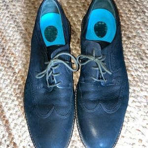 Mens Ecco lace black leather suede dress casual oxfords shoes size 46 12 12.5